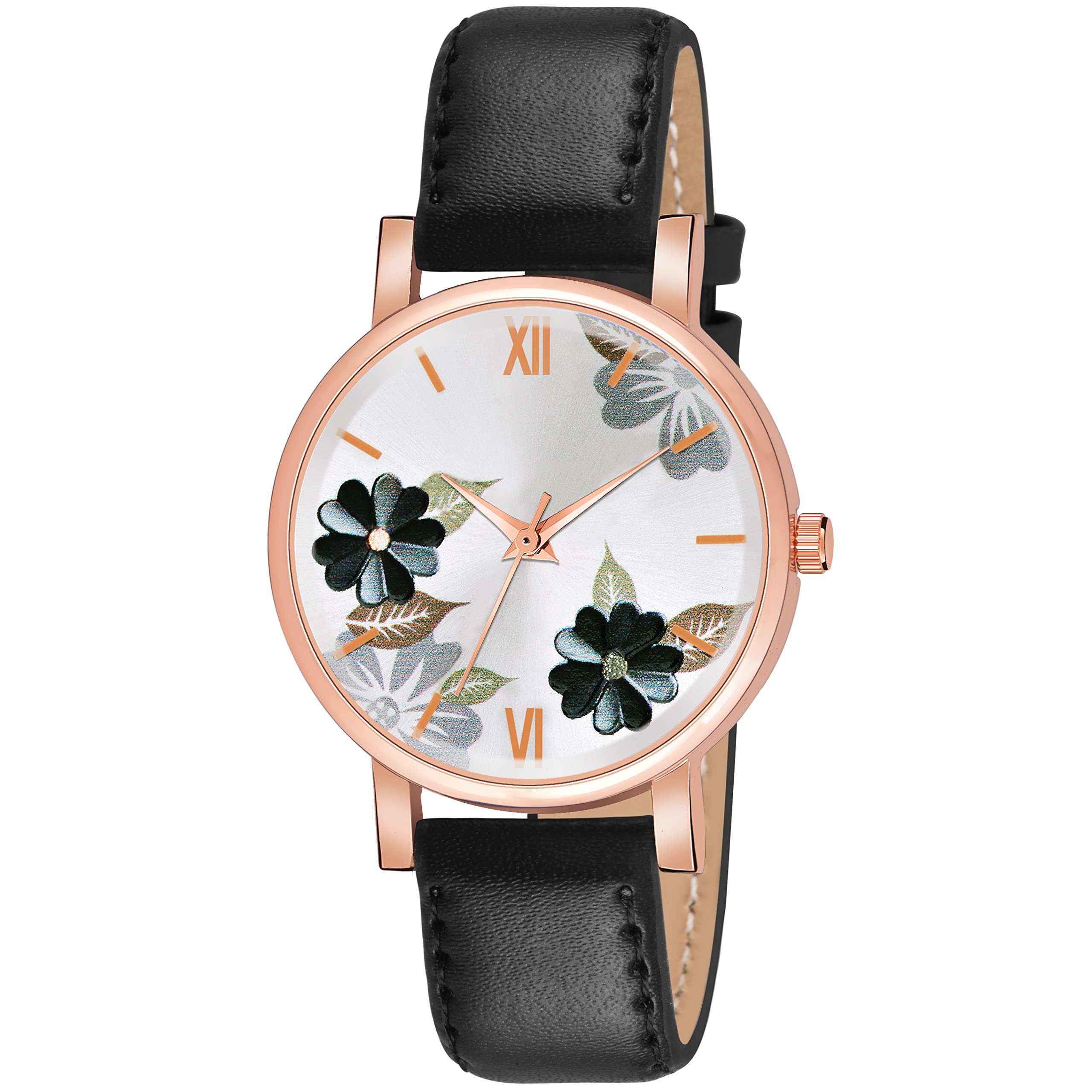 Shocknshop Leather Analog Stylish Flower Design Ladies Wrist Watch For Women Girls (Multicolor Dial And Black Colored Strap) -W47, Black Band (B0BD8F6LQR) Amazon Price History, Amazon Price Tracker