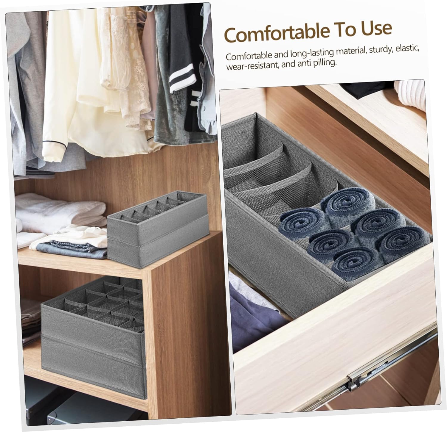 Cabilock 4Pcs Foldable Cationic Drawer Organizer for Underwear Socks Bras and Ties Space Saving Closet Storage Boxes Cells for Efficient Clothing