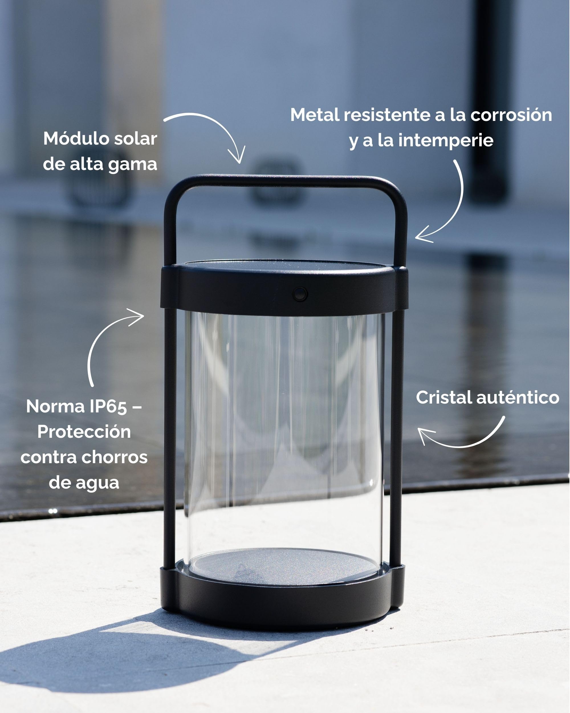 LUUK Studio Solar Lámpara de Mesa LED Recargable USB-C sin Cable, IP65 Exterior e Interior, Portátil Inalámbrica, Jardín y Terraza, Luz Cálida Regulable, Diseño Moderno de Vidrio y Aluminio, Negro
