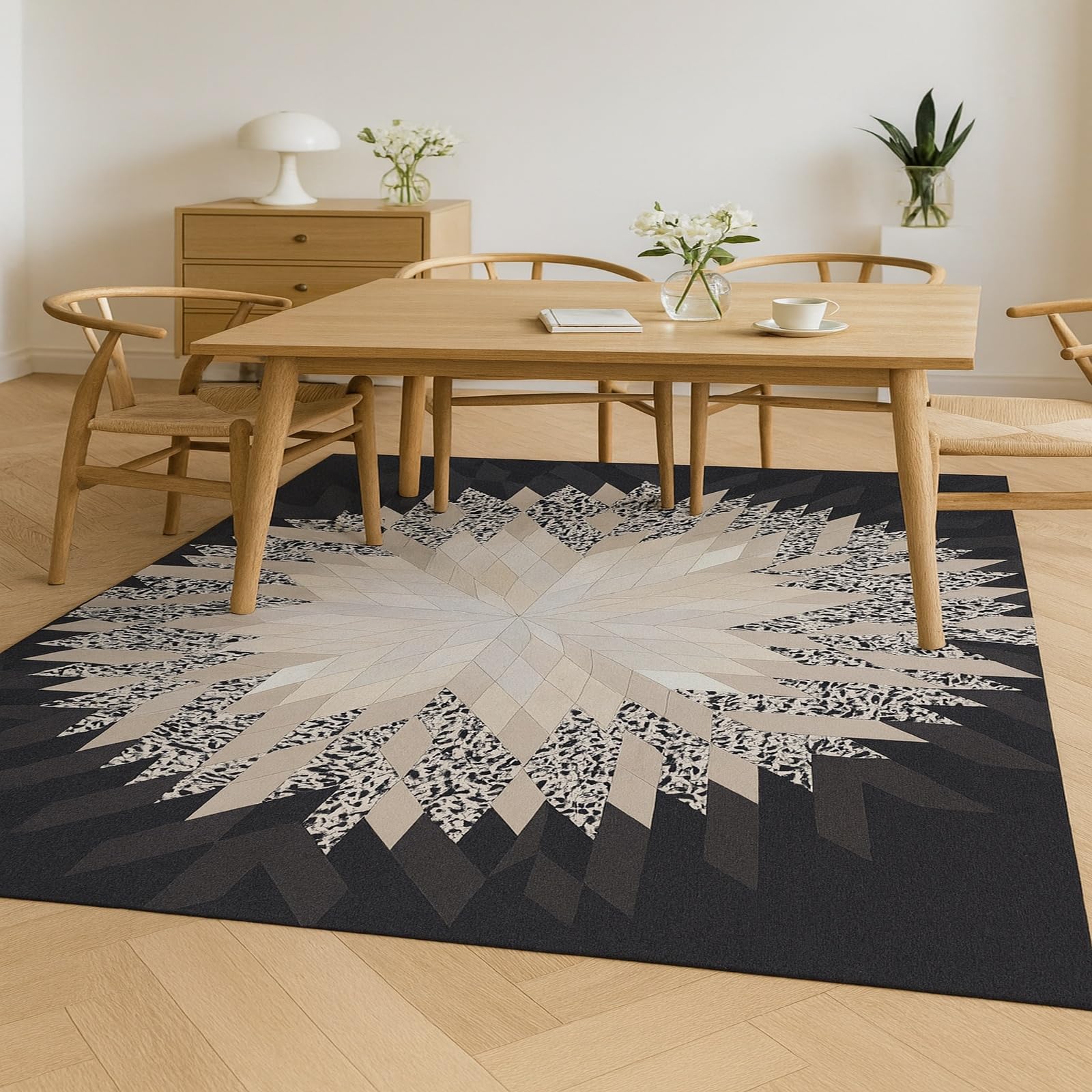 Tapis géo abstrait 80x120 cm design élégant noir gris pour chambre