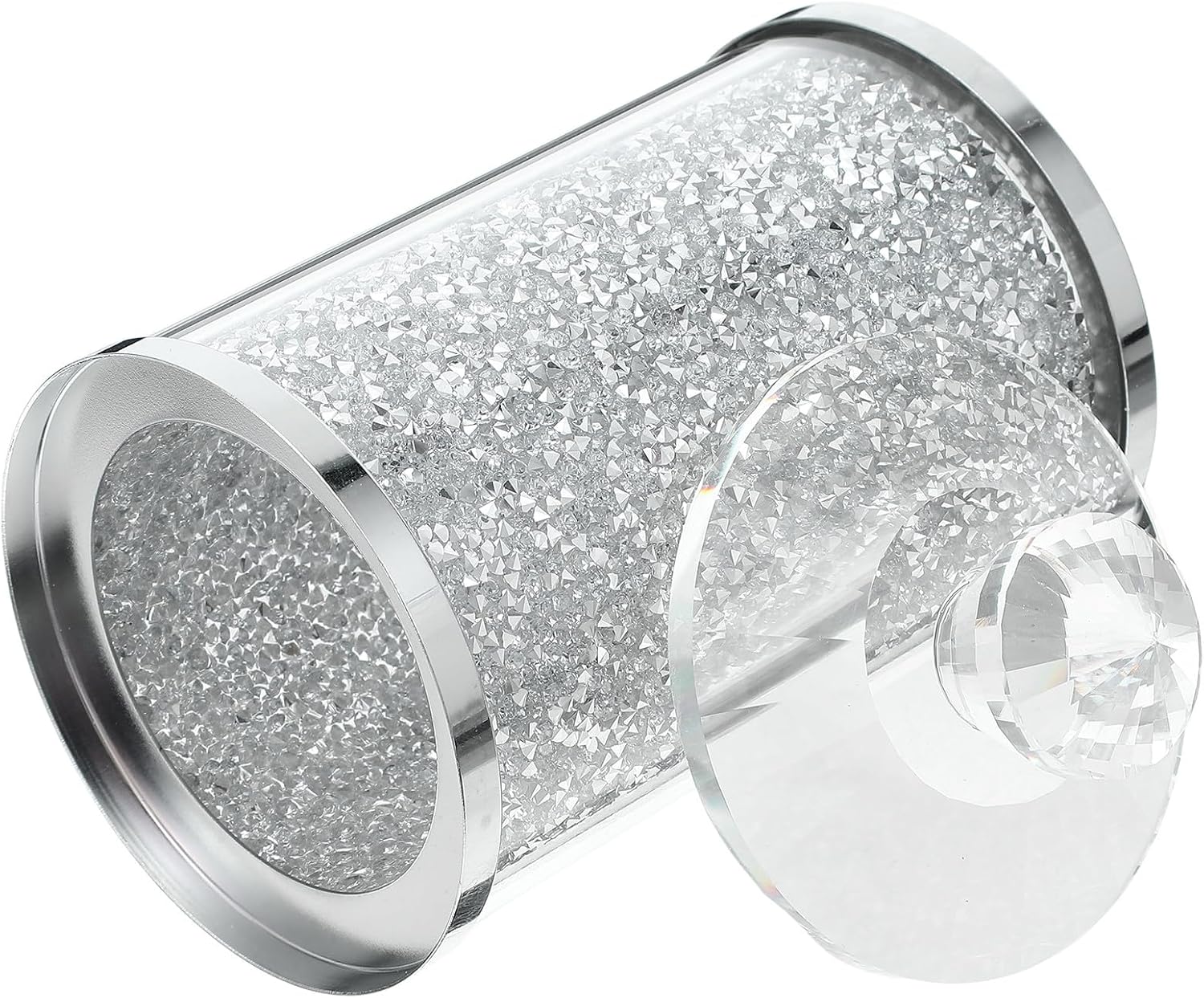 Crystal Glass Storage Jar with Lid, 8x15.5cm Silver Tea Coffee Sugar Canister, Kitchen Countertop Food Storage Container
