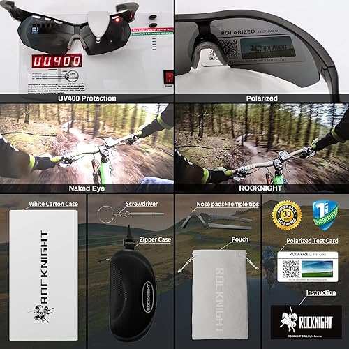 Miniatura 6 de ROCKNIGHT Lentes de sol deportivos polarizados de alta definición, para ciclismo, conducción, béisbol, exteriores, ultraligeros, marco TR90, lente