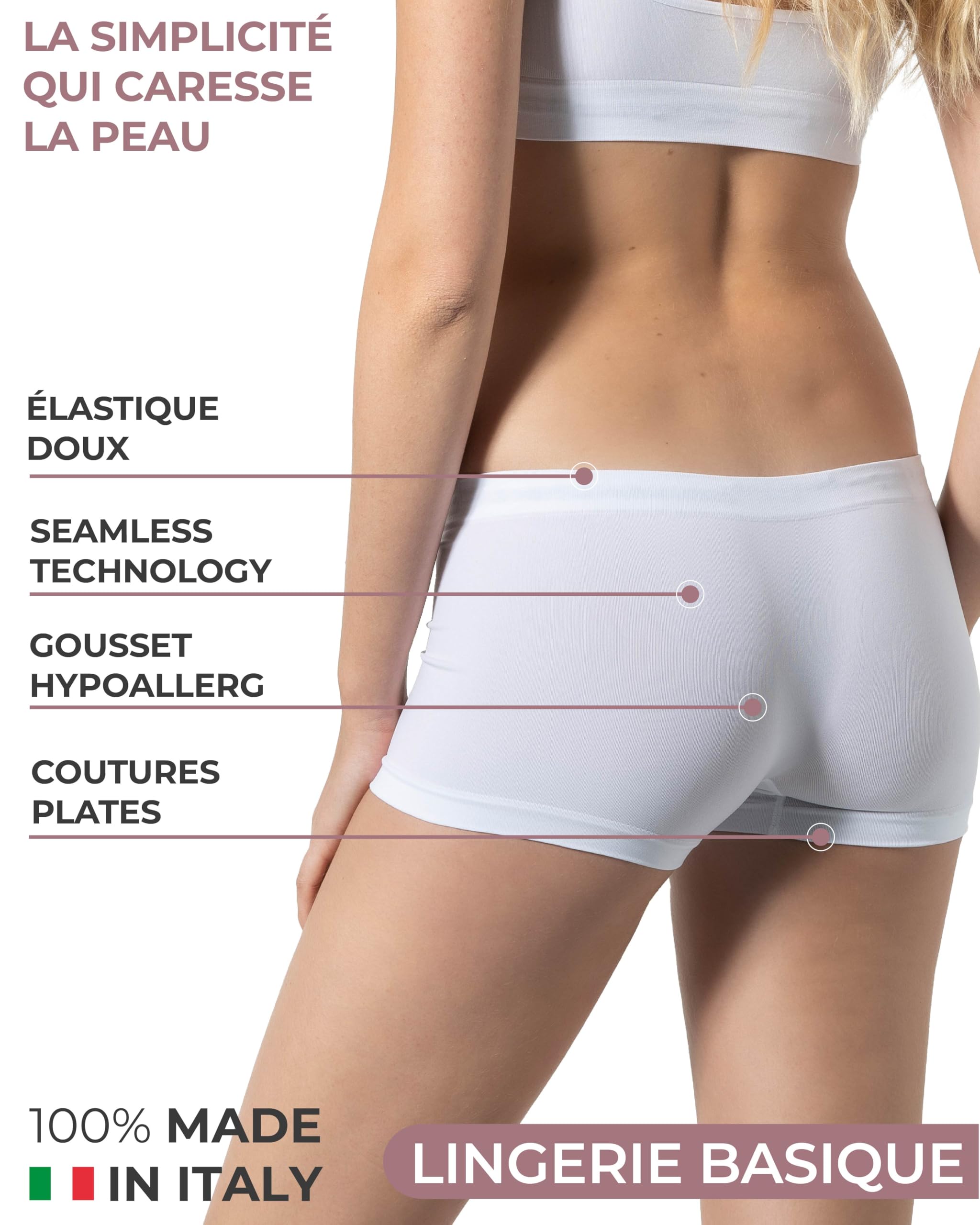 Risalti Boxer Femme Microfibre 3 pièces - sous Vetements Feminins sans Couture, Shorty Femme Plus Doux Que Les Culotte Femme Coton, Lingerie Feminine - Made in Italy