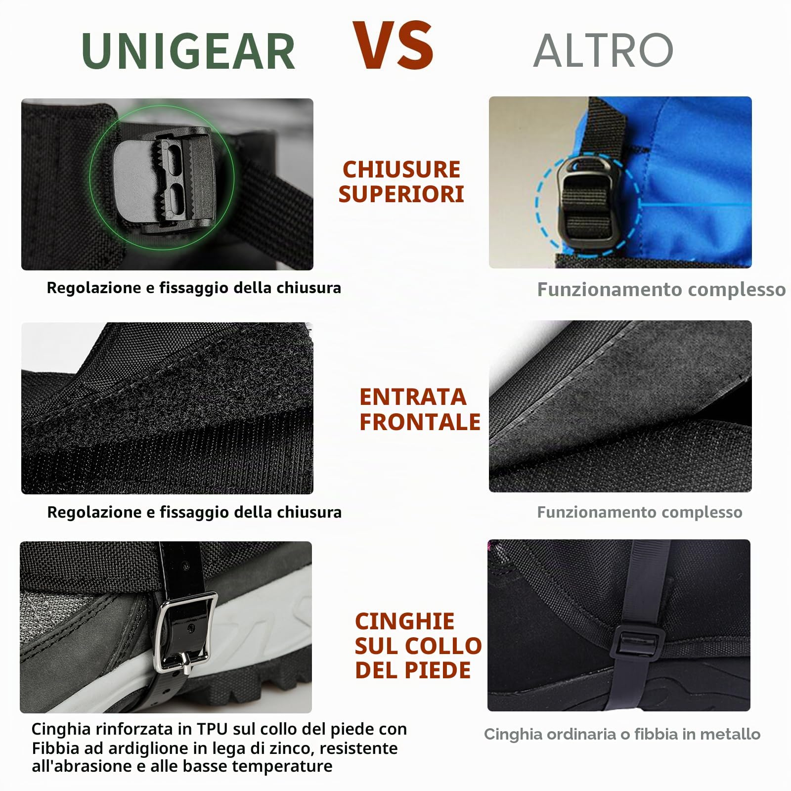Unigear Ghette da esterno, ghette impermeabili 1000D, ghette in tessuto per stivali, trekking, arrampicata, caccia e sci, unisex