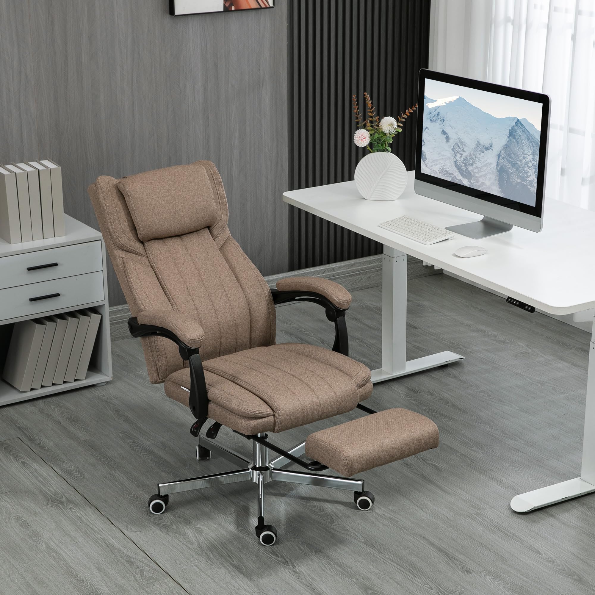 Vinsetto Silla de Masaje con 6 Puntos Masaje Altura Ajustable Marrón | Silla de Oficina Giratoria, Silla de Escritorio Reclinable, Control Remoto, Reposapiés, Reposacabezas