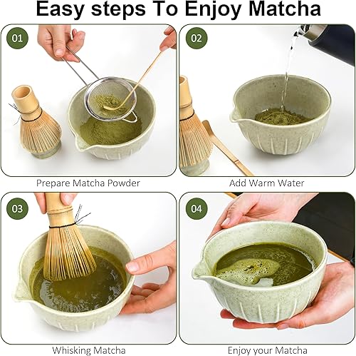Miniatura 5 de Juego de tazón de matcha y batidor de té, colección de 7 piezas: cuenco de cerámica de 19 onzas, soporte para batidores, cuchara de bambú