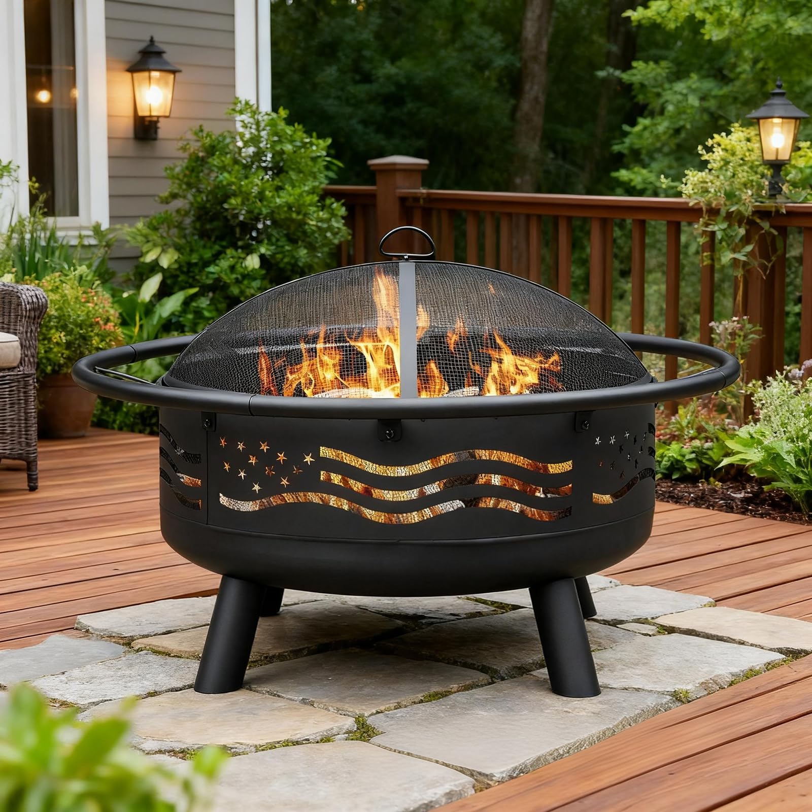 BreezZ 32 Inch American Flag Fire Pit