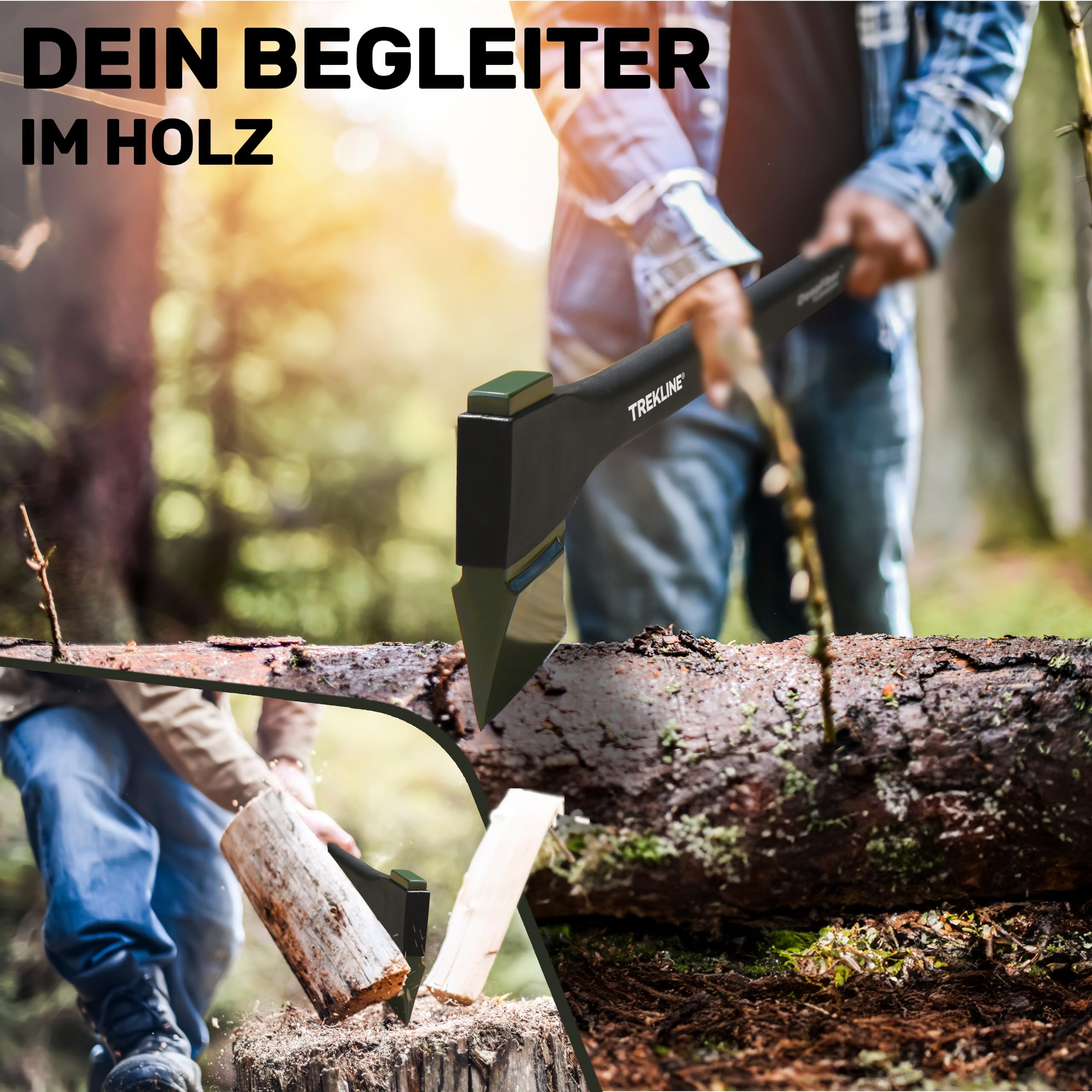 Spaltaxt, Spalthammer [ ErgoFiber™ - Glasfaserverstärkter Griff ] MilitaryCast, Inklusive Klingen-/Transportschutz, Antihaftbeschichtet, Hochwertige Stahl-Klinge [77cm; 2.3 kg]