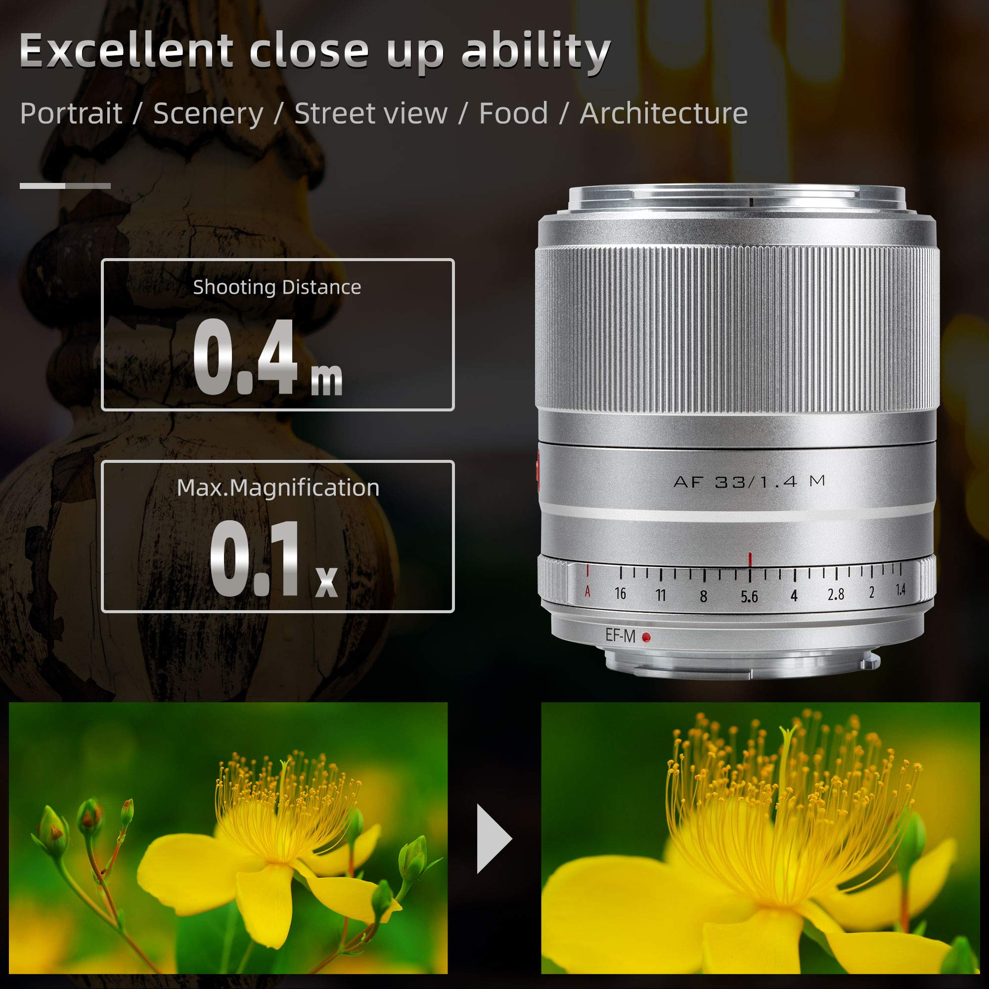Amazon.com : VILTROX 33mm F1.4 APS-C AF Auto Focus Lens Compatible