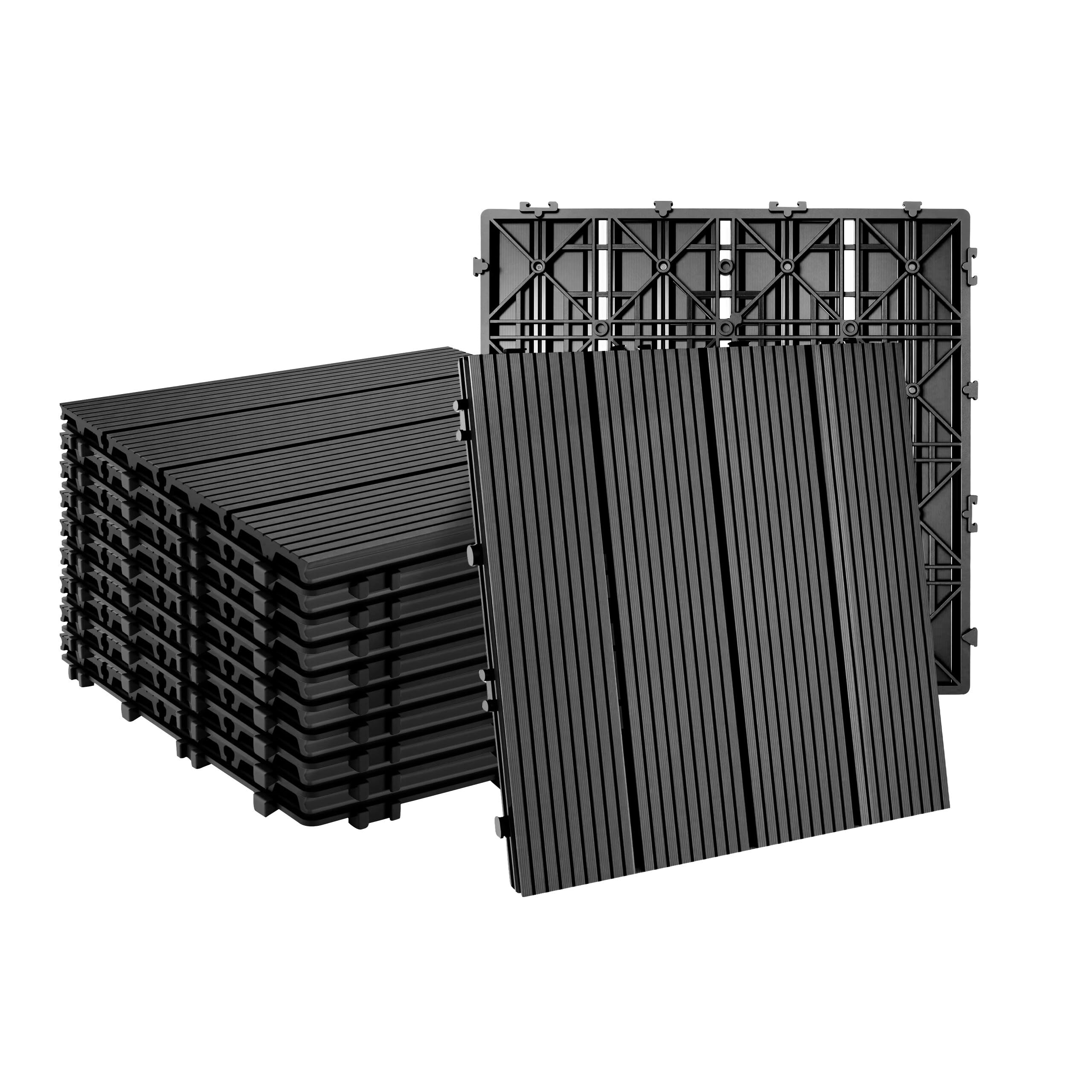 Relaxdays Anthracite Wpc Decking Tiles, 11 Pcs, 30X30 Cm, Balcony & Terrace, Weatherproof, Click System,