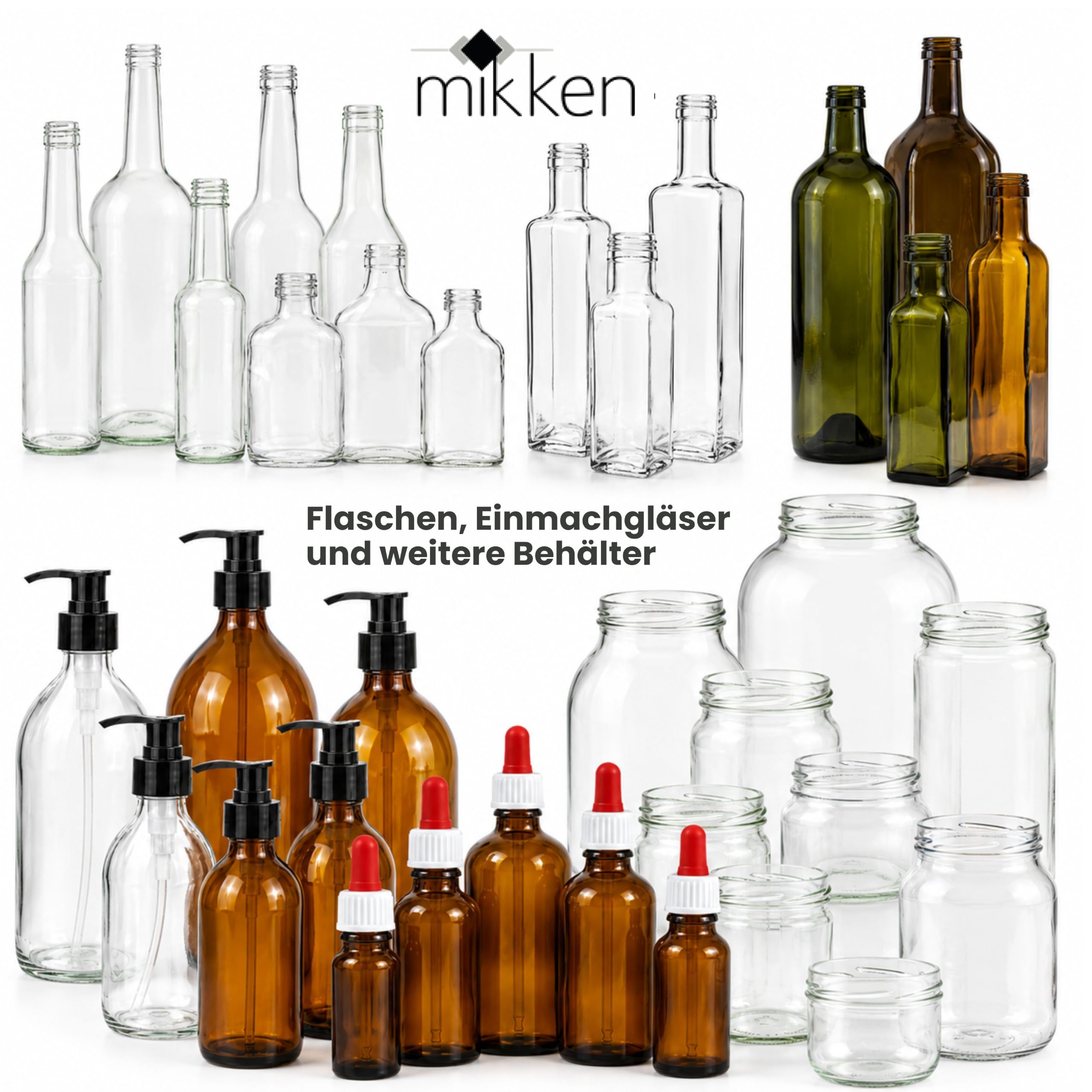 mikken 12 x szklana butelka 500 ml, butelka z zakrętką złota wraz z lejkiem