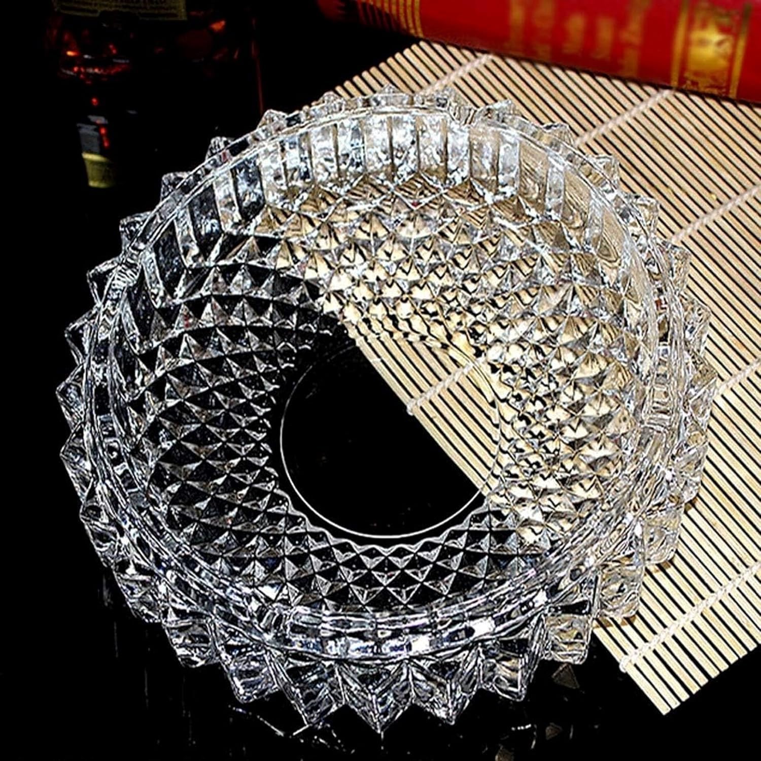 SIOPAWORD Heavy Glass Crystal Ashtray for Smoking, Cigarette Ash Collect, Cigar Stand - Portable Decorative Modern Round Tabletop Ash Tray for Home and Car (1)