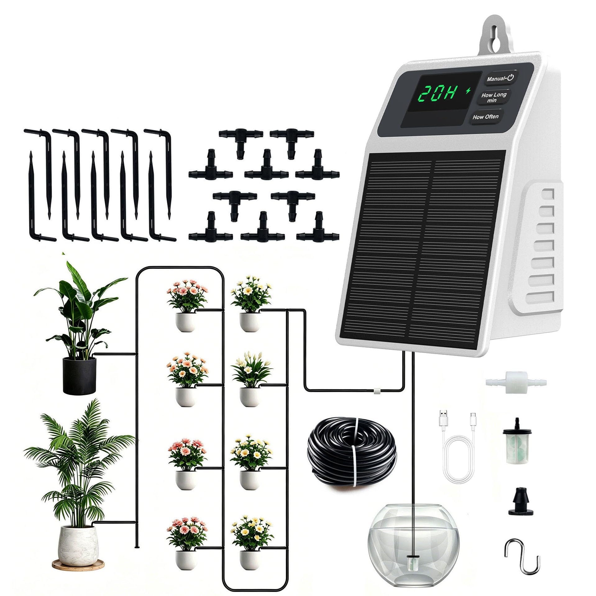 Automatic Drip Irrigation Kits, Solar Irrigation 33 FT Hose Watering Kits