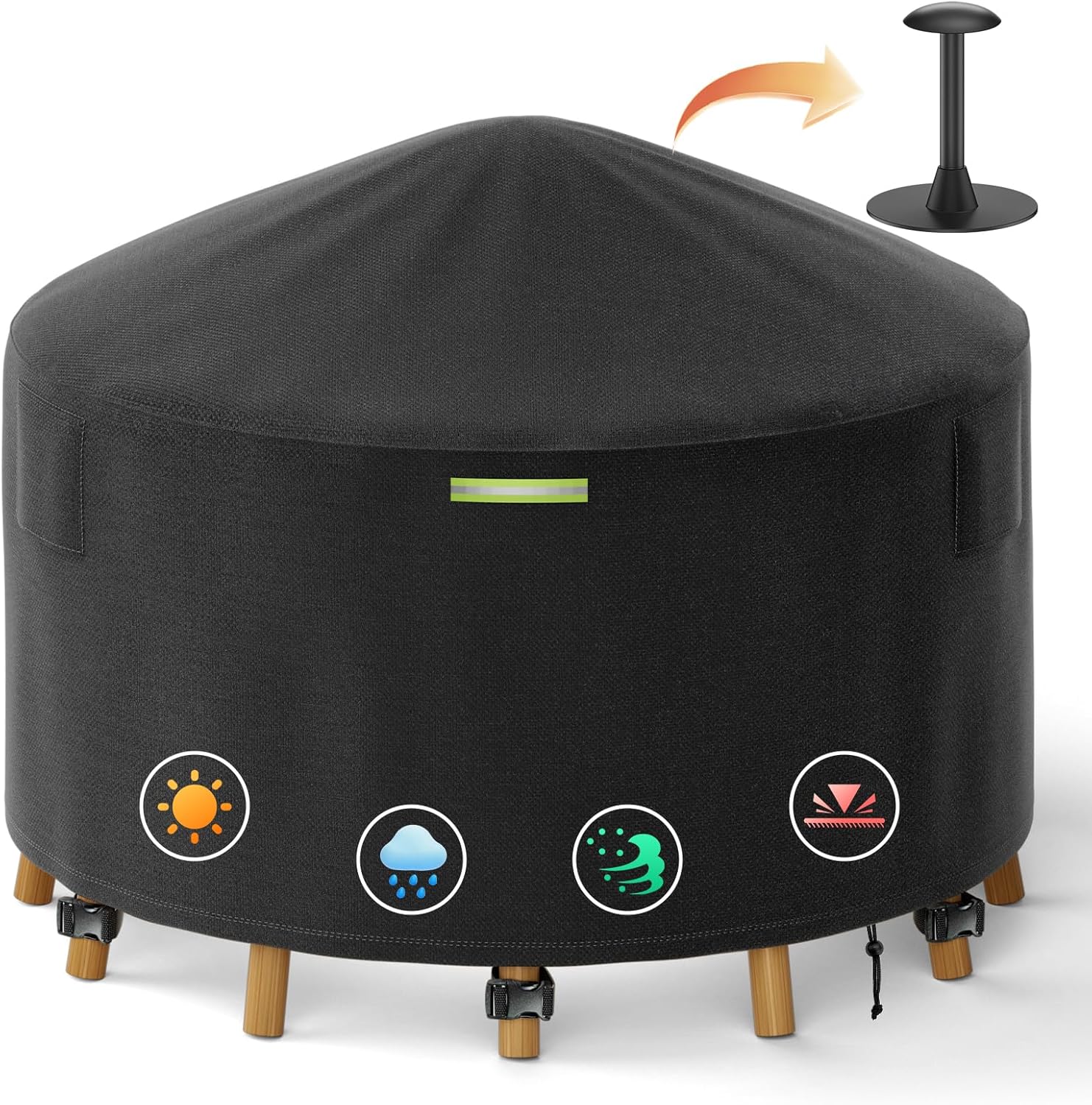 64 Inch Round Patio Furniture Covers with Support Pole, 800D Heavy Duty Waterproof Tear-Resistant Polyester Round Outdoor Table Cover ?Round : 64"DIA x 28"H