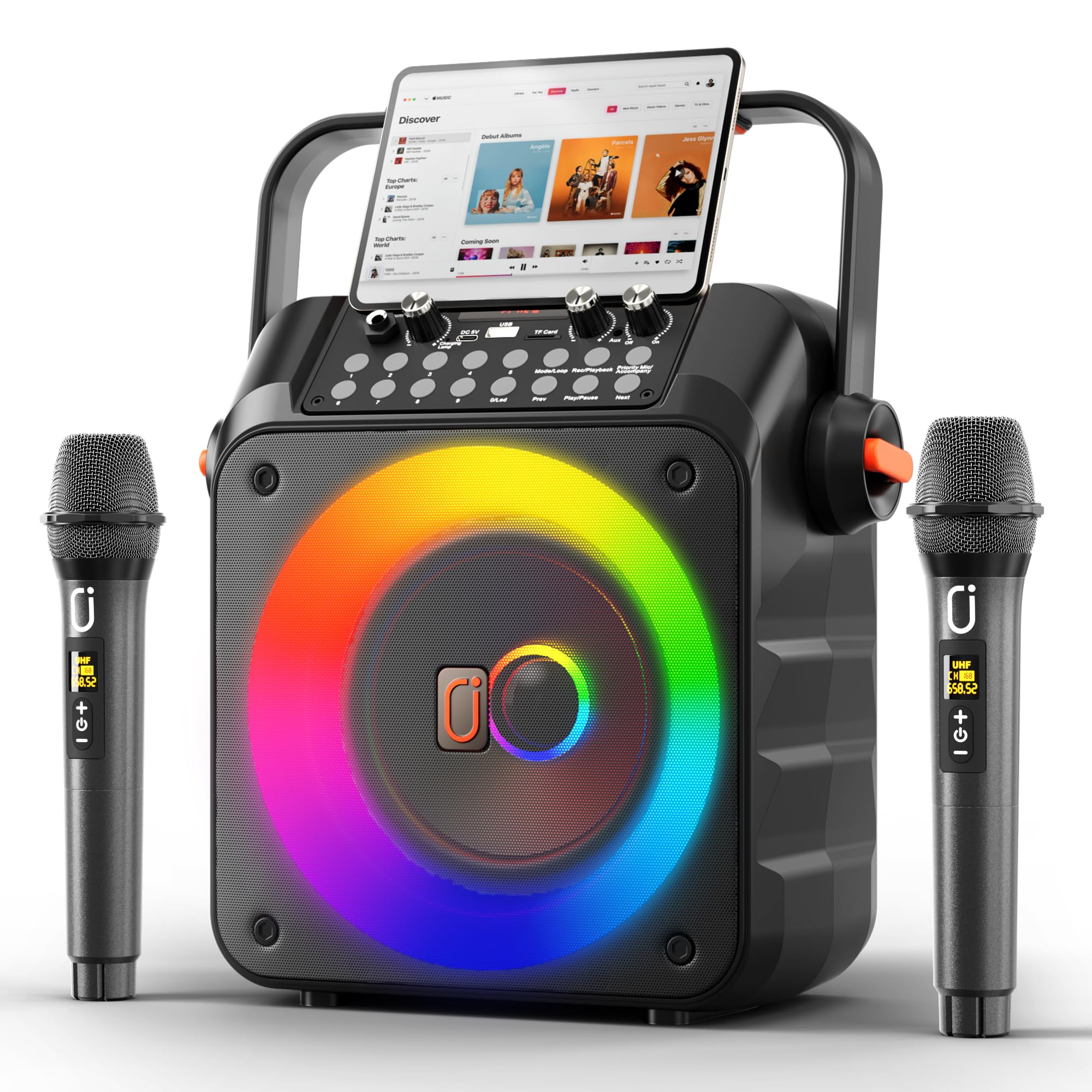 JYX Karaoke con 2 Microfono per Adulti, 150W Cassa Bluetooth Potente | Altoparlante Portatile Bluetooth 5.3, Sistema PA Altoparlanti Amplificato con Supporto REC/USB/TF/AUX, Adatto per Feste