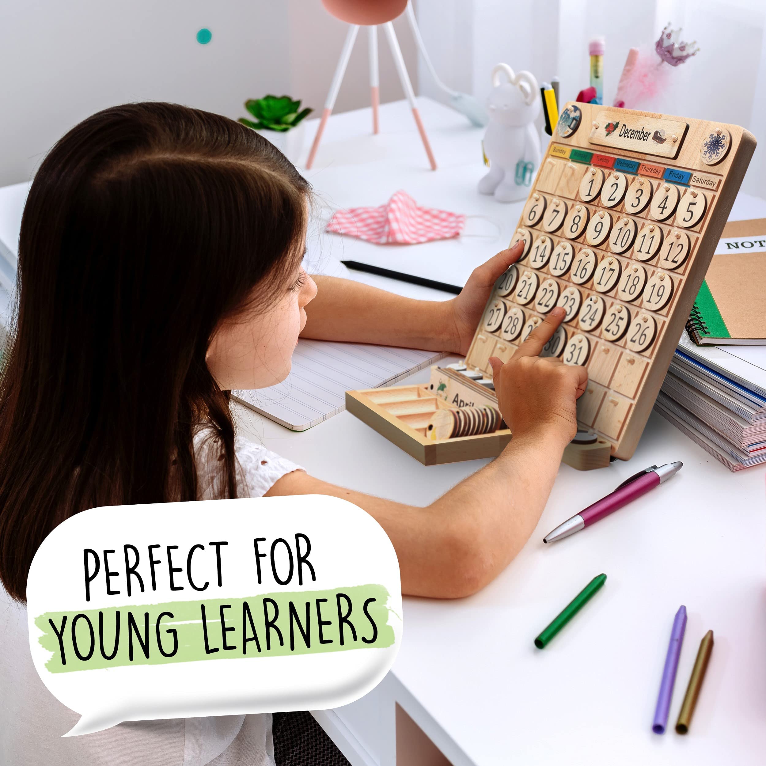 SkoolHQ Wooden Calendar for Kids - Classroom Calendar for Kids to Learn Seasons, Months & Days of the Week - Toddler Calendar Learning for Home - Artisan Crafted Beautiful Preschool Calendar - Image 2