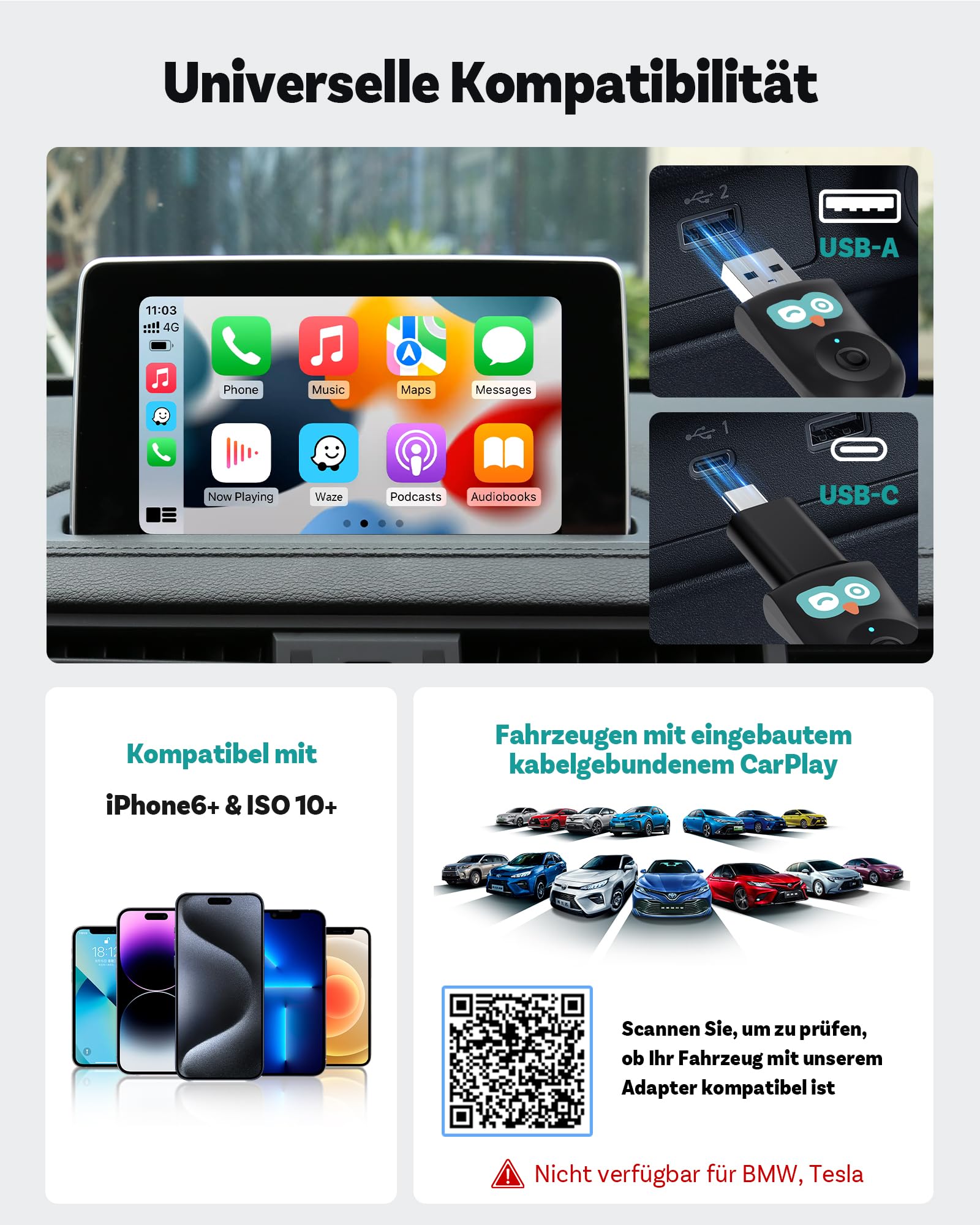 OTTOCAST 2-in-1 Baby Auto Kamera & Wireless CarPlay Adapter, 1080P HD, Echtzeit-Anzeige auf Originalen CarPlay Bildschirm, USB Plug & Play, Nachtsicht & 150° Weitwinkel, für Eltern & Haustierbesitzer