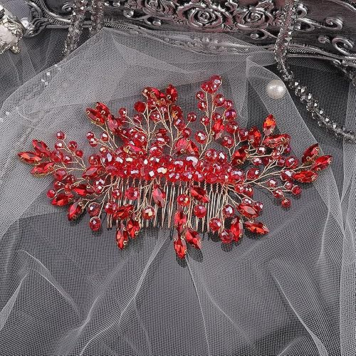 Miniatura 6 de Jumwrit Peine de pelo de boda con diamantes de imitación, peine para el pelo de novia, tocado hecho a mano, cuentas de diamantes de imitación, peine