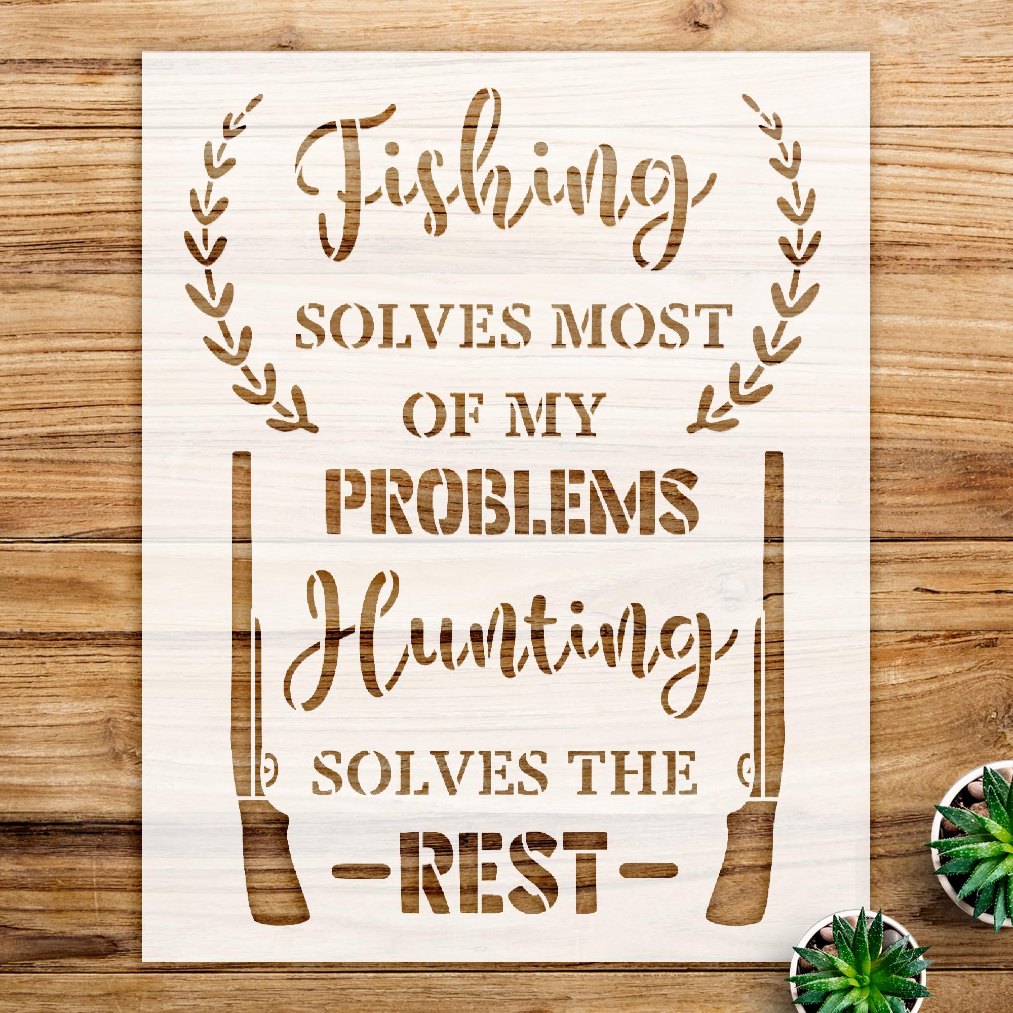 Fishing Solves Most Problems Stencil Pattern for Wood Signs and Home Decor, Reusable Mylar Template, Ideal for DIY Crafts and Creative Projects - Size A1 (26.5