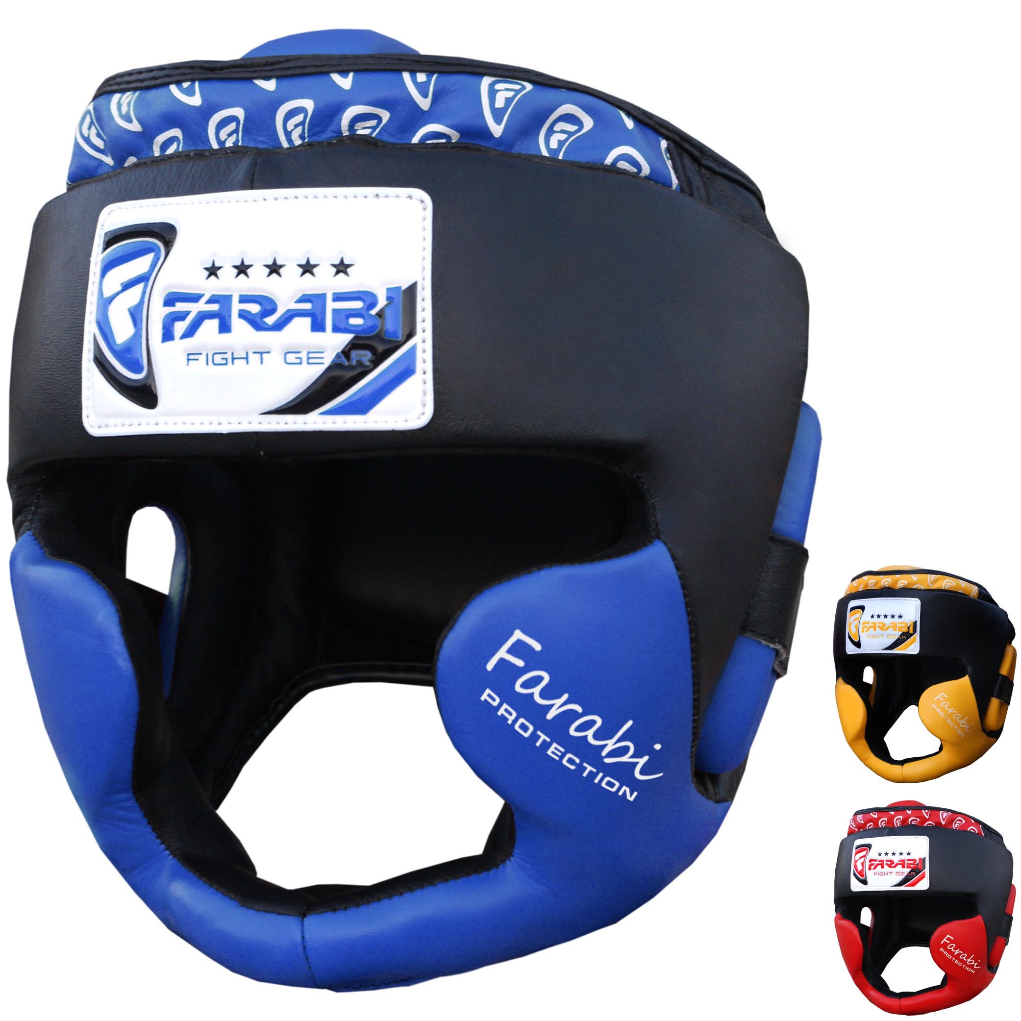 Farabi Sports Boxing headguard Real Leather Sparring Gear MMA Muay Thai Kickboxing Training Punch Head Gear (Small/Medium, Blue)
