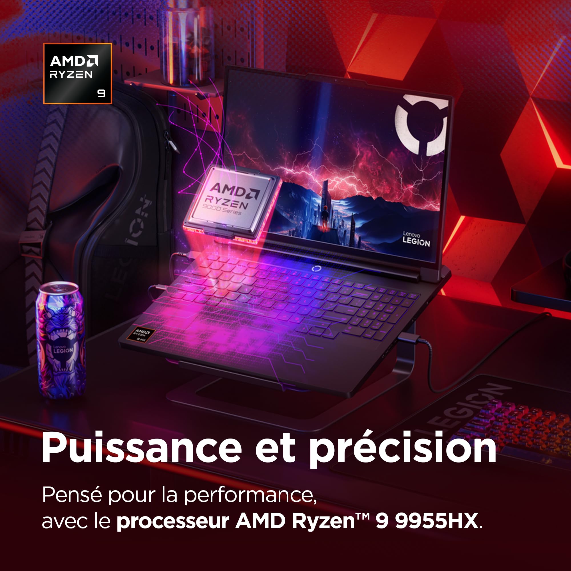Lenovo Legion Pro 7 16AFR10H - Ordinateur Portable Gaming 16'' OLED 240Hz (AMD Ryzen 9 9955HX, RAM 32Go, SSD 1To, NVIDIA RTX 5070 Ti 12GB, Windows 11) Clavier rétroéclairé RGB AZERTY Français - Noir