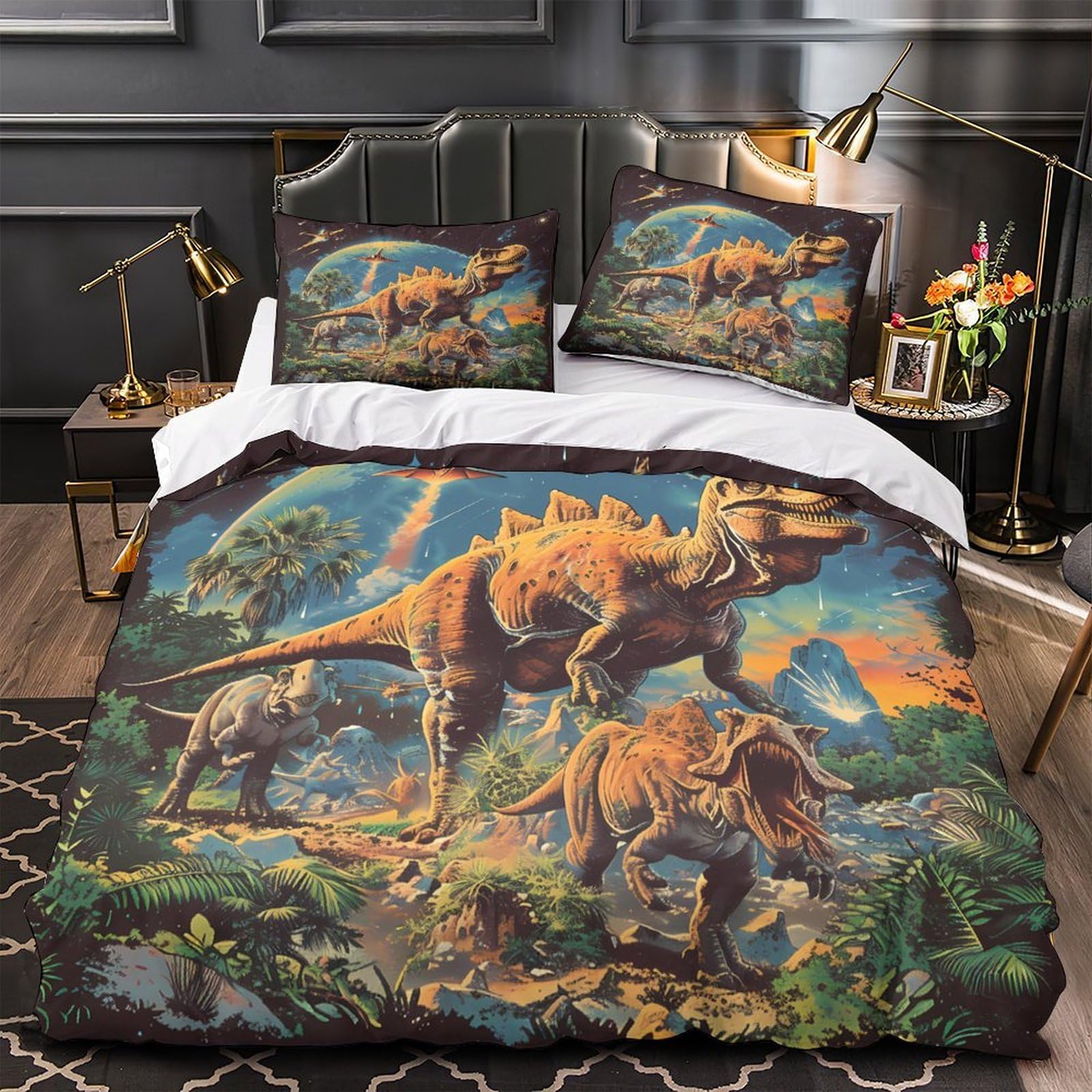 Parure de lit dinosaure microfibre douce et hypoallergénique pour ado