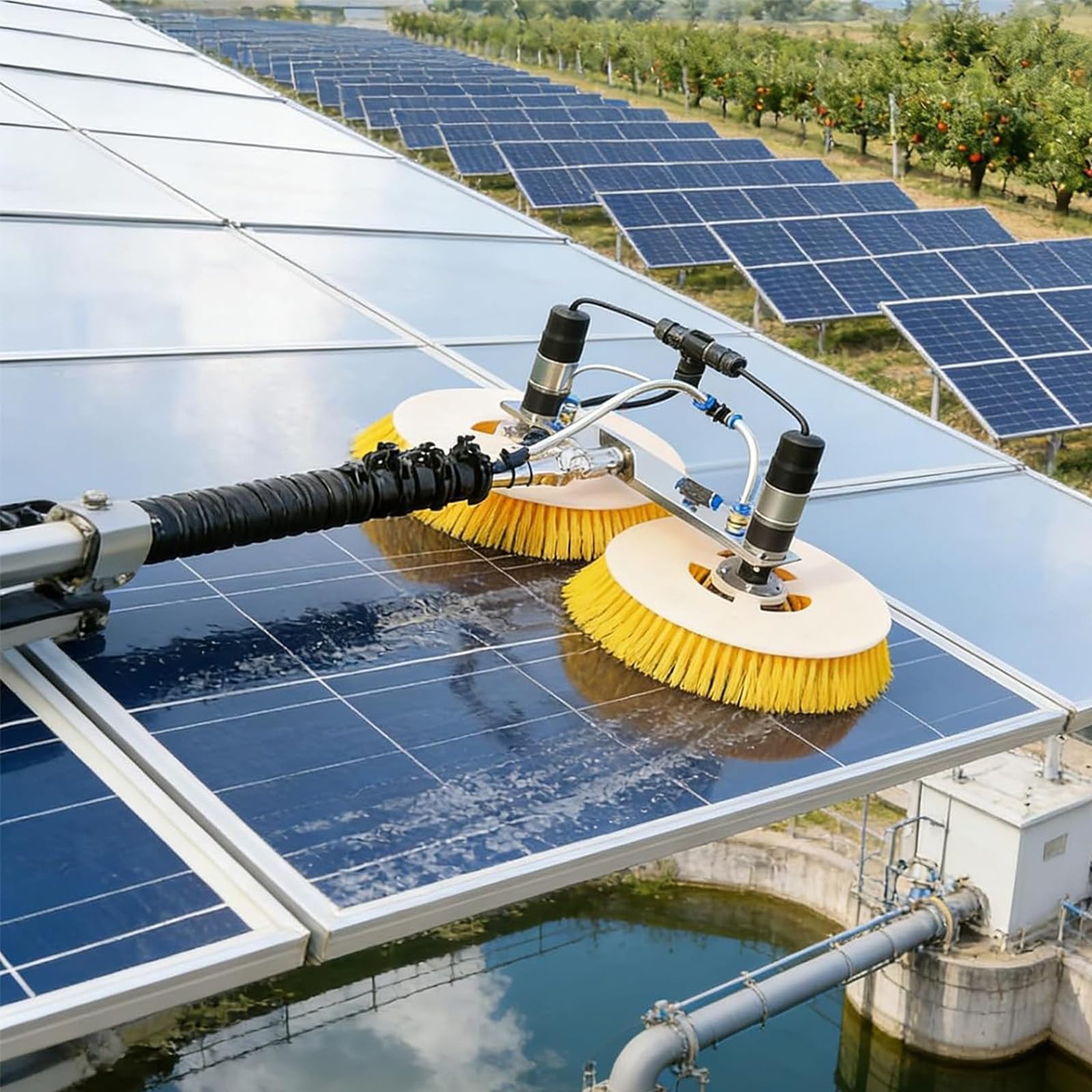 AYCDL Solar Panel Cleaning Telescopic Rod, Electric Photovoltaic Cleaner, Double Head Automatic Outdoor Cleaning Tool with Lithium Battery 5.5m/18ft,Lithium Battery-3.5m/11ft
