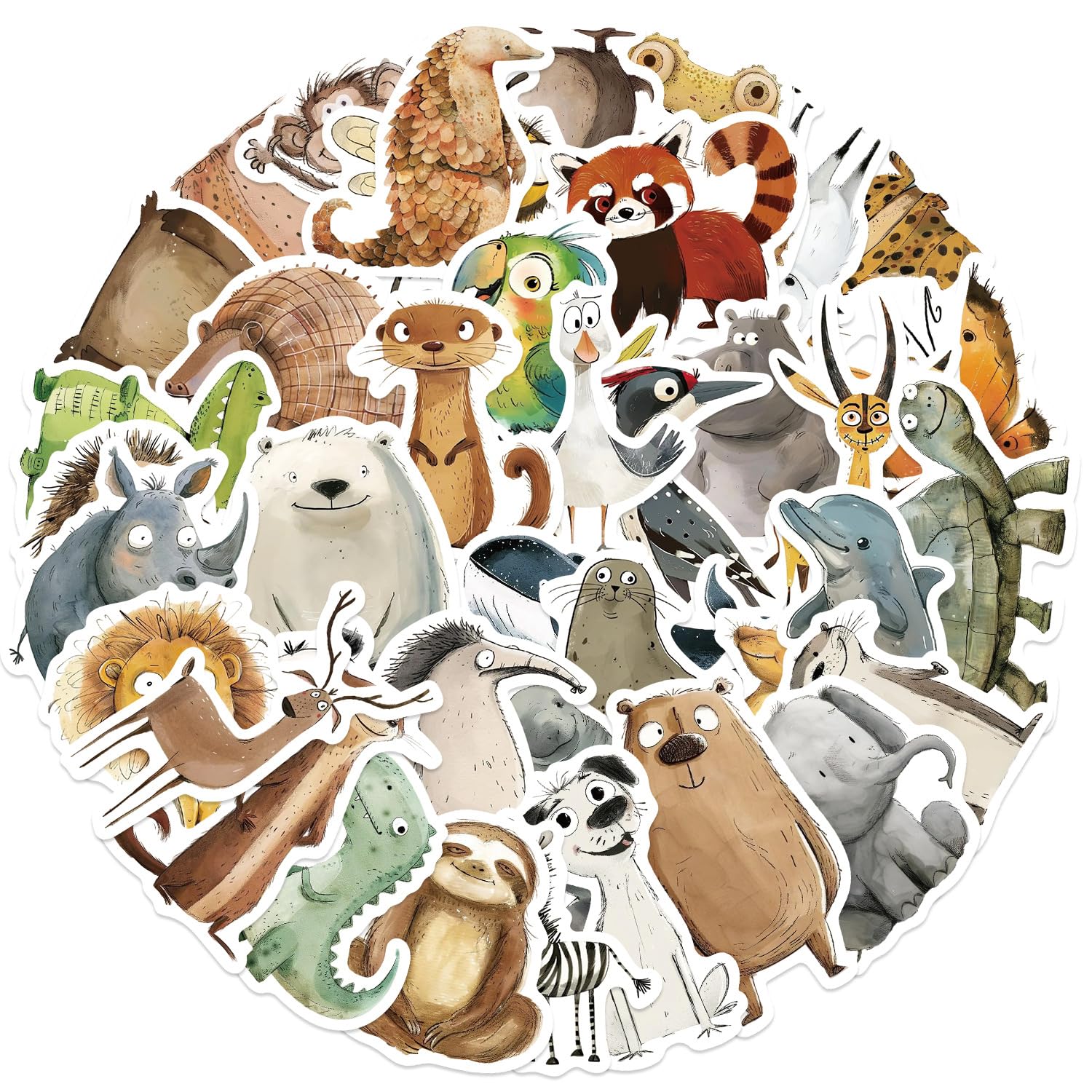 Dewocke Tier Sticker Set für Kinder, 50 Unikate Illustration Tiere Aufkleber, Belohnungsaufkleber, Vinyl Wasserfest & Robust, Universal für Laptop, Wasserflasche & mehr (Illustration Tiere C)