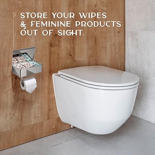 Miniatura 7 de Portarrollo de papel higiénico con dispensador de toallitas húmedas desechables, estante y almacenamiento para baño - Mantiene tus toallitas ocultas