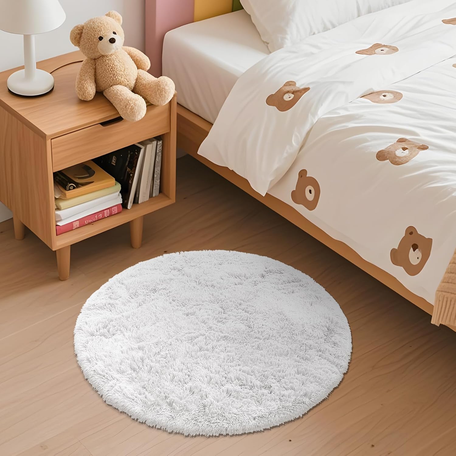 OLANLY White Round Rugs for Bedroom - Machine Washable, 2 ft Circle Area Rugs for Living Room, Soft and Fluffy Shaggy Carpet for Teen Girls and Boys, Nursery Rooms, Dorms, Home Decor Aesthetic thumbnail