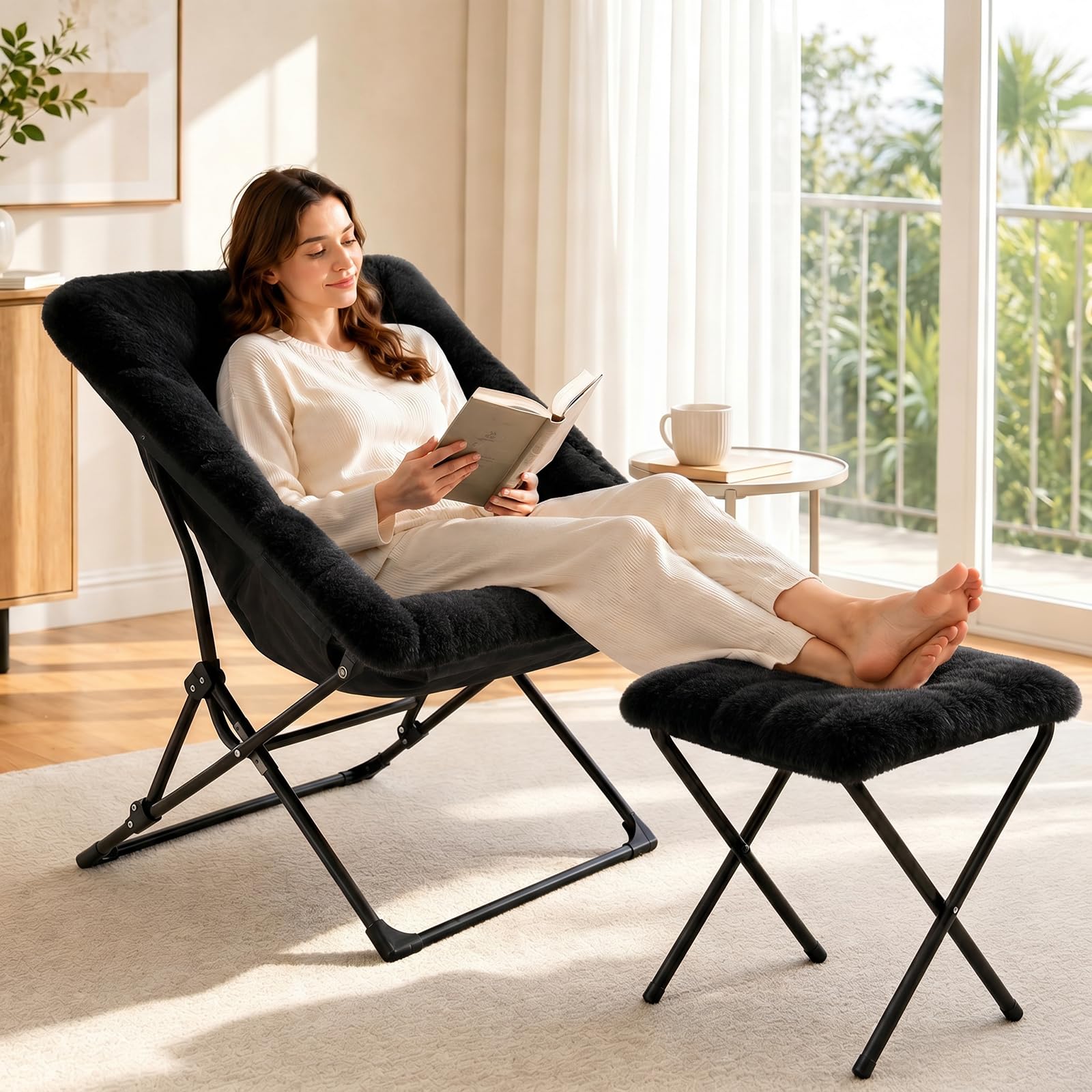 Sillón con reposapiés, cómodo sillón de Lectura, sillón ergonómico para Sala de Estar, Dormitorio, Oficina, Zona de Piscina o jardín; Capacidad de Carga máxima: 150 kg