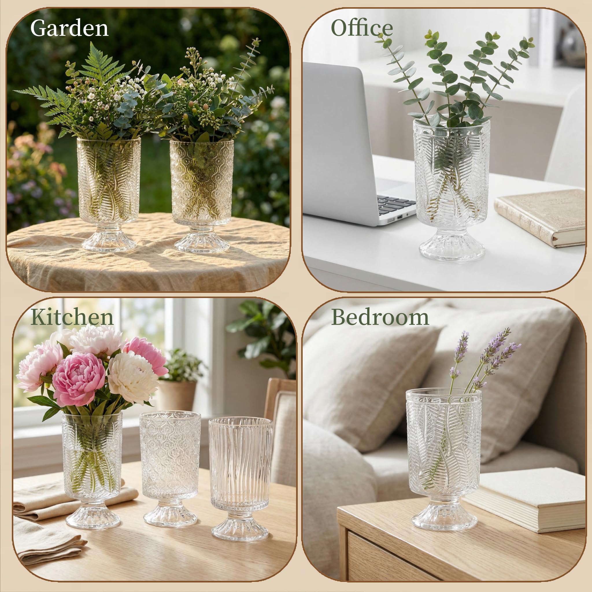 Best Vintage Etched Glass Vase Picks for 2026 1 Pumtus 3 Pack Flower Vases for Centerpieces, Vintage Glass Pedestal Vase Set, De — product photo