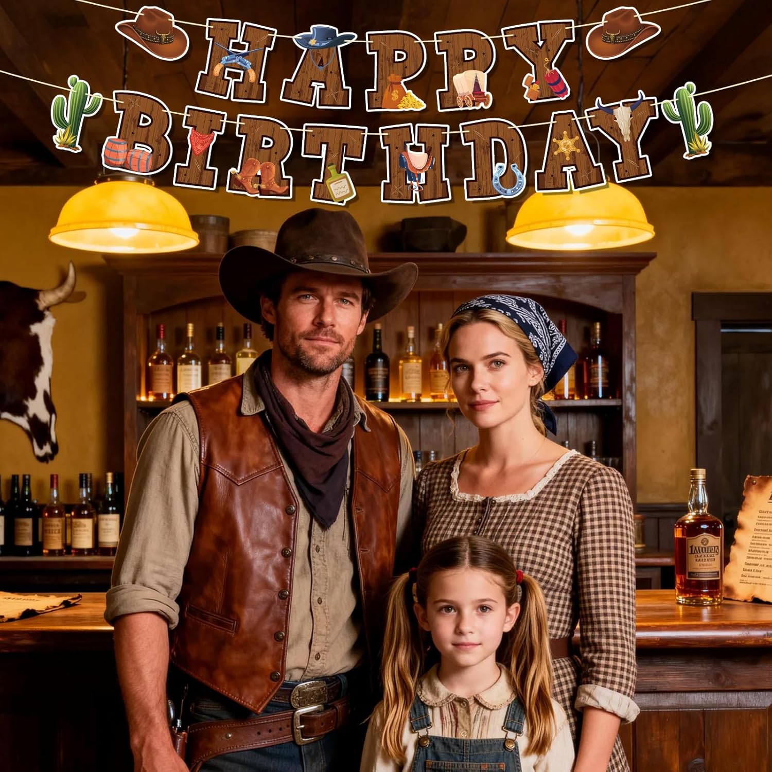 Western Cowboy Birthday Banner, Pre-Strung Western Theme Happy Birthday Banner Wild West Party Decorations Retro Horse Rodeo Party Supplies for Bday Parties - Image 5