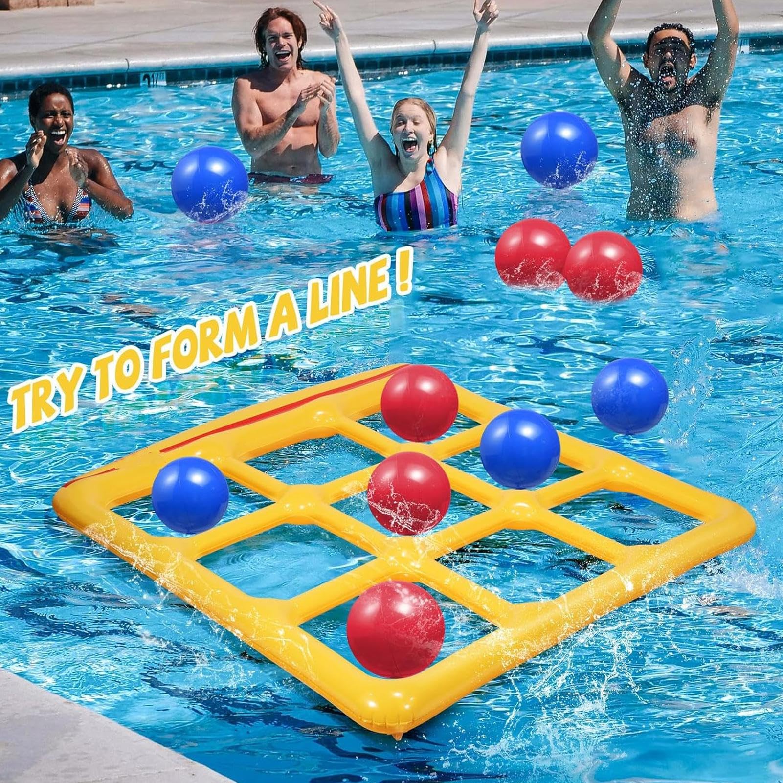 Jeu De Piscine Gonflable Morpion avec 10 Balles pour 2-10 Joueurs Adultes Enfants