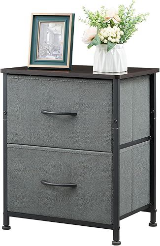 Miniatura 4 de Somdot - Juego de 2 mesitas de noche, cómoda pequeña para dormitorio con 2 cajones, mesa auxiliar de noche con contenedores de tela para dormitorio,