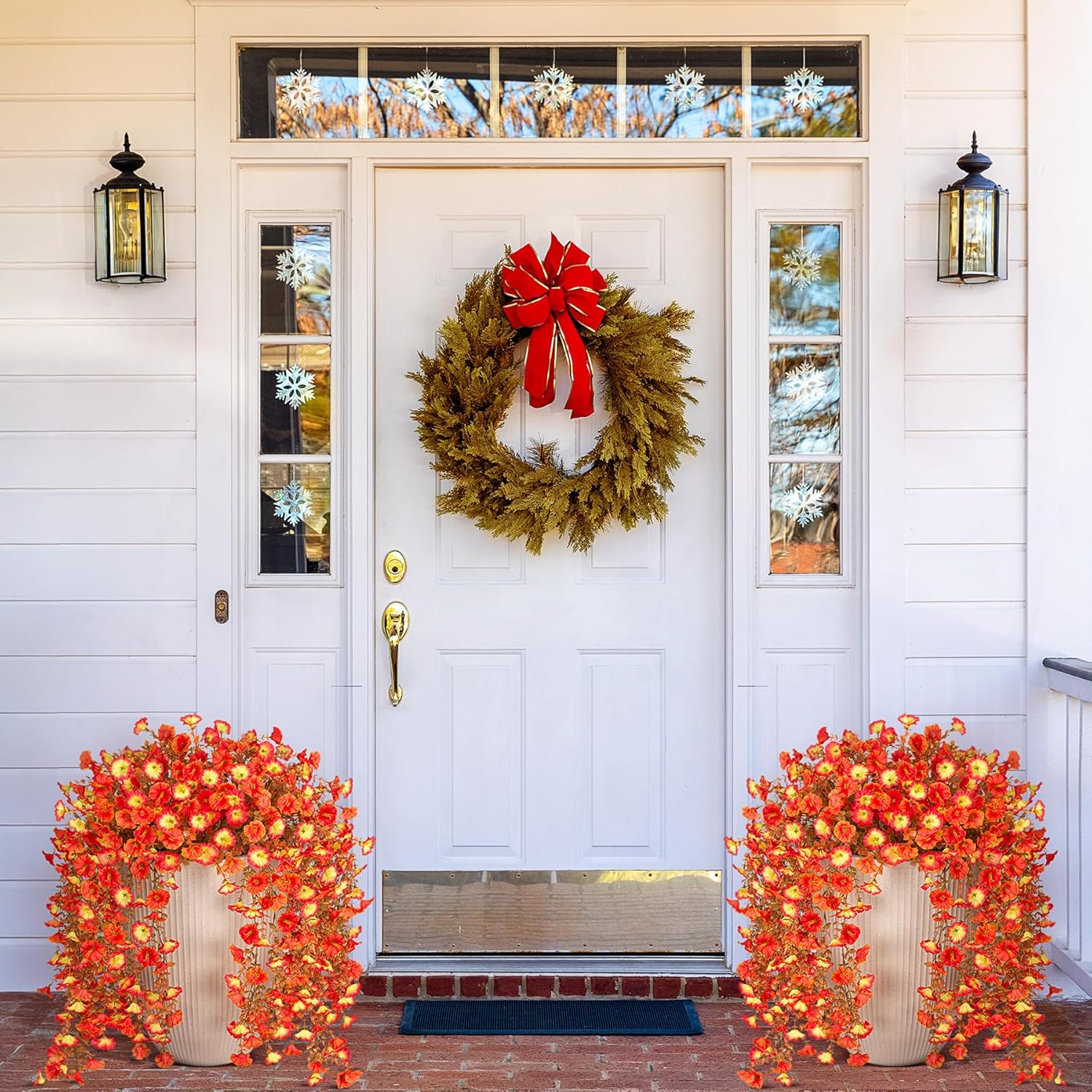 Artificial Fall Hanging Flowers for Decoration, 2pcs Long Vine Fake Flowers Plants Morning Glory, Realistic Faux Petunias for Planter Patio Porch Garden Autumn Outdoors Dec, Orange Sunset - Image 3