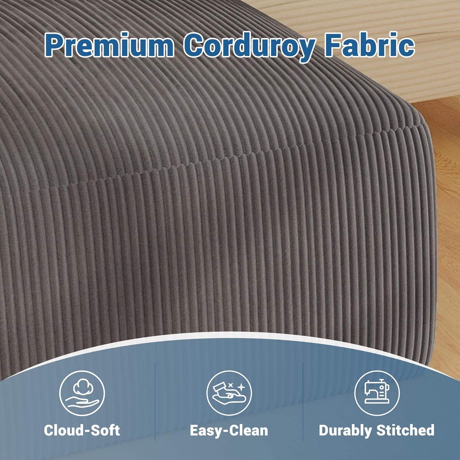 40 Inch Oversized Square Corduroy Ottoman Pouf - Poofy Soft Foot Rest with Foam Chunk Filling, Movable Large Couch Ottoman Pouf Footstool for Living Room Sofa Bedroom, Grey(1 Piece)