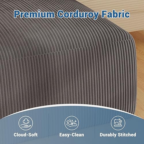 Miniatura 4 de Puf otomano cuadrado de relleno de 40 pulgadas para sofá, pufs de pana con relleno de trozos de espuma, puf peludo y esponjoso, otomano movible.