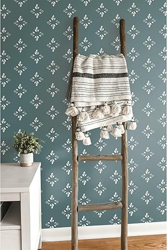 RoomMates RMK12145WP Rose Lindo - Papel pintado de pétalos prensados color verde azulado oscuro, color azul mezclilla