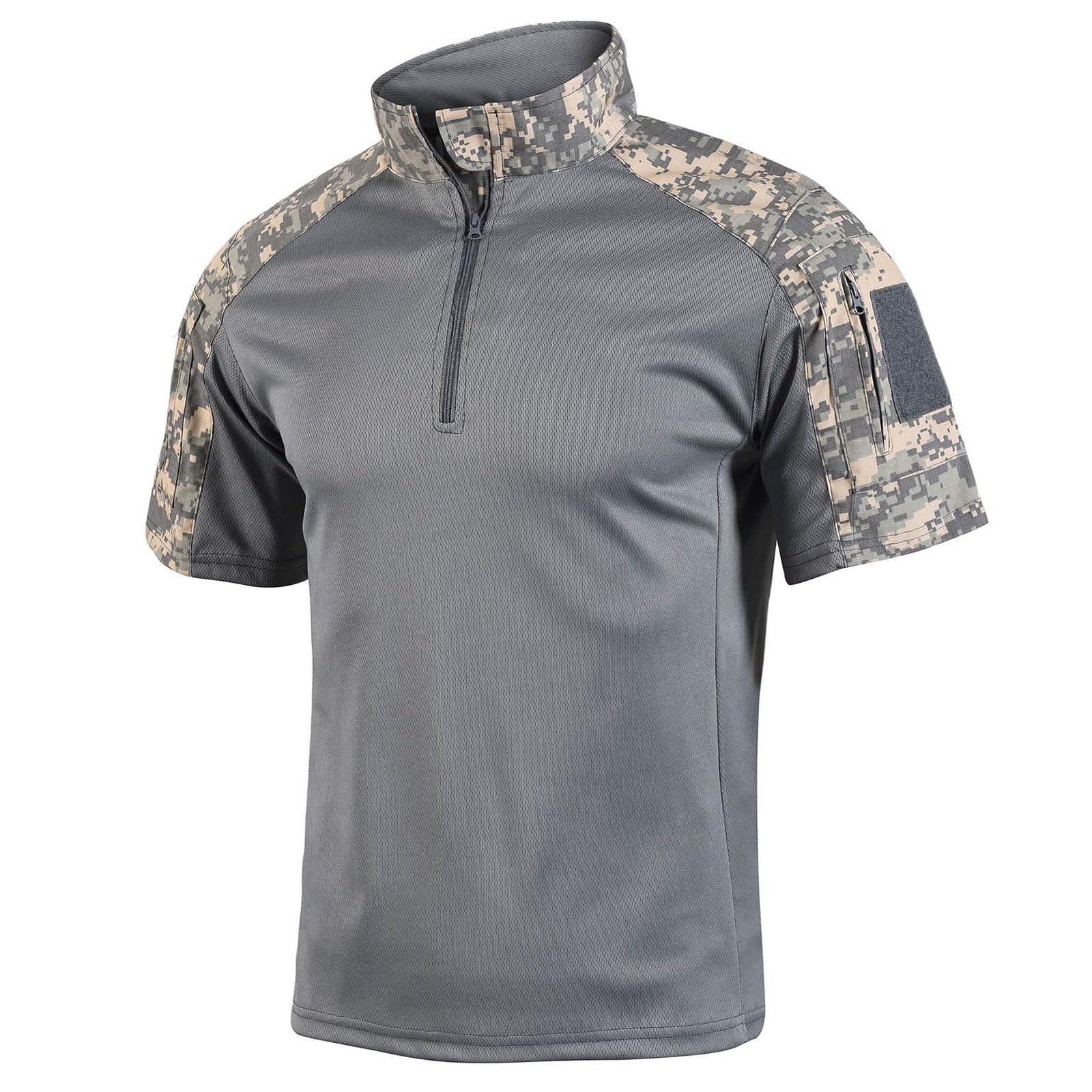 Vynebtrv Tactical Shirt for Men Quarter Zip Short Sleeve Combat Shirt Lightweight Army Security Military Shirts with Pockets(ACU,XL)