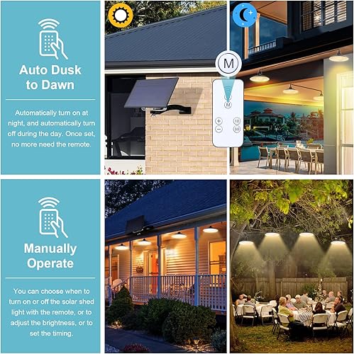 Miniatura 4 de Luces colgantes solares para exteriores IP65 impermeables, 4 cabezales de luces solares con interruptor remoto de encendidoapagado, regulables del