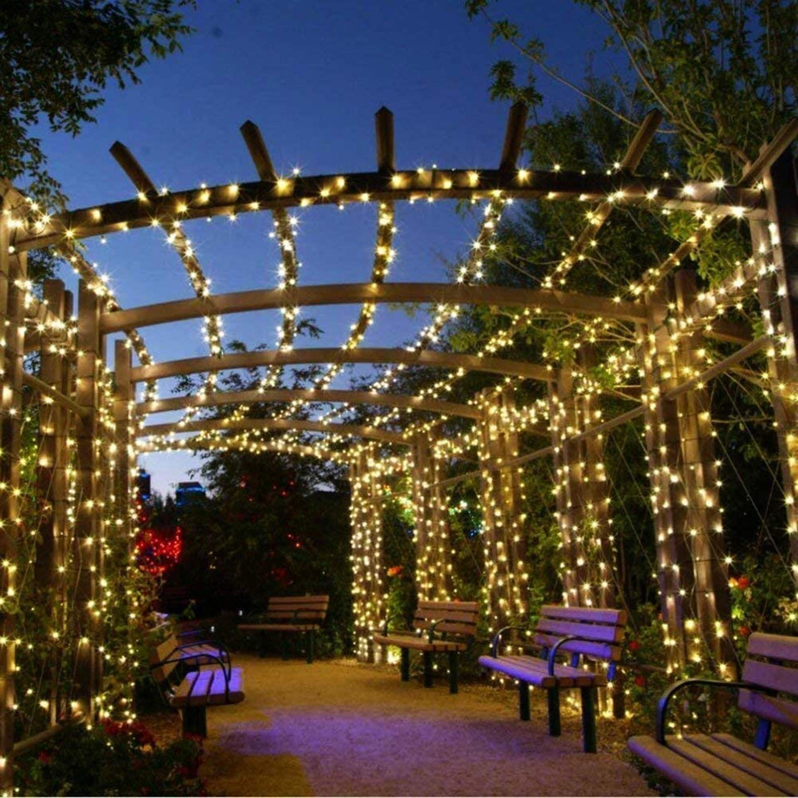 FANSIR Guirlande lumineuse solaire 500 LED d'extérieur étanche, 8 modes, décoration de jardin pour arbre, terrasse, jardin, maison, mariage, fête (blanc chaud)