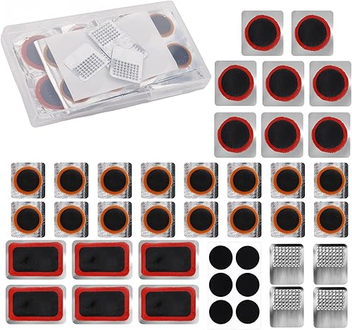BOXOB Kit de reparación de neumáticos de bicicleta, 30 parches de neumáticos de bicicleta, kit de reparación de pinchazos con 6 parches de pinchazos