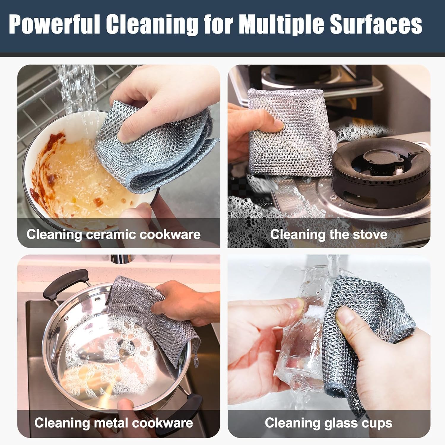 AKRIZA 20Pcs Multifunctional Non Scratch Dish Wash Cloth Double Layered Steel Wire Dishwashing Rags for Wet and Dry Stainless Steel Scrubber for Utensils Kitchen Accessories Items Cleaning Supplies 4