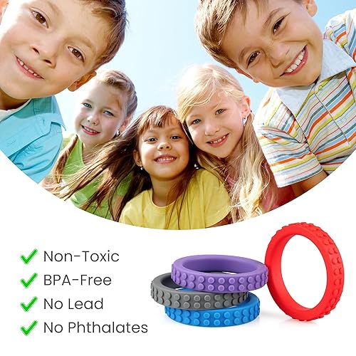 Miniatura 5 de Paquete de 4 pulseras masticables de silicona para niños, pulsera de silicona para dentición para masticadores agresivos con autismo, TDAH, SPD o
