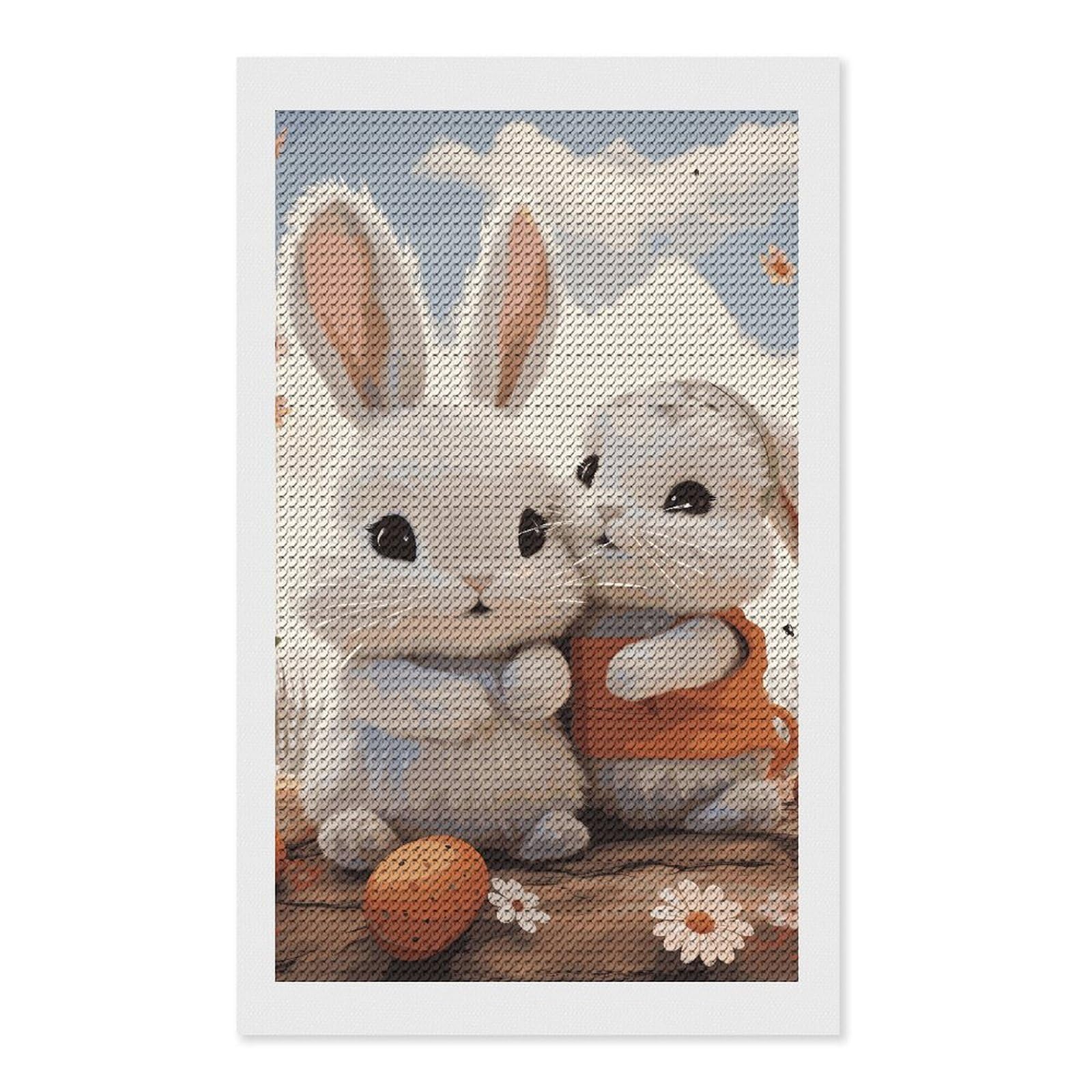 Bunny Hug Diamond Art Kits for Adults, DIY 5D Diamonds Painting Kits for Beginner, Round Full Drill Diamond Dots Painting, Diamonds Pictures Gem Art and Crafts Wall Decor 12"x20"