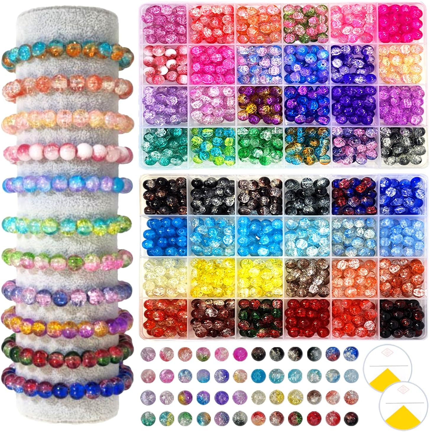 1200PCS 8mm Glass Beads Bracelet Making Kit, 48 Colors Crystal Beads for Jewelry Making, 2 Box Cataclastic Lineation Beads Suitable for Beginners