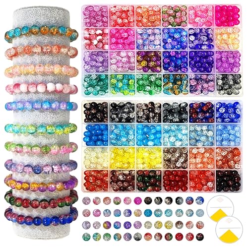 1200PCS 8mm Glass Beads Bracelet Making Kit, 48 Colors Crystal Beads for Jewelry Making, 2 Box Cataclastic Lineation Beads Suitable for Beginners - 2 Box Colorful