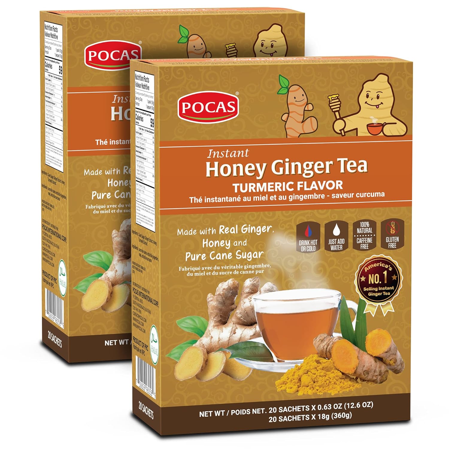 Pocas Honey Ginger Tea Instant Tea Powder Packets w
