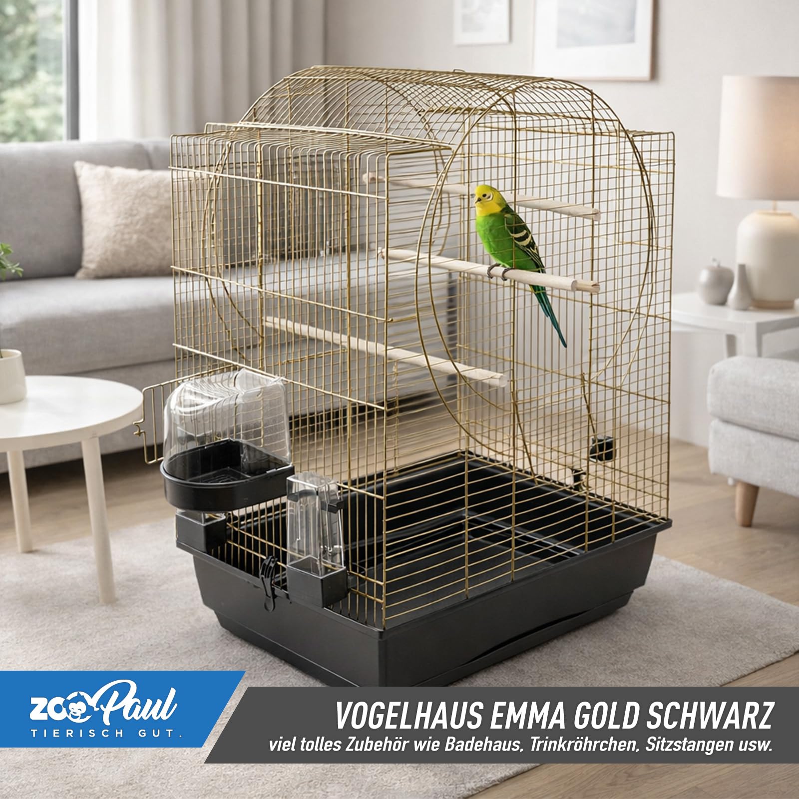 Premium Vogelkäfig Käfig Emma 72x54x38 cm Gold schwarz Vogelhaus Kanarien Wellensittiche Exoten